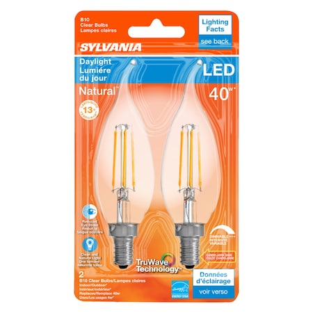 Sylvania Sylvania Natural B10 E12 (Candelabra) LED Bulb Daylight 40 Watt Equivalence 2 pk 40791